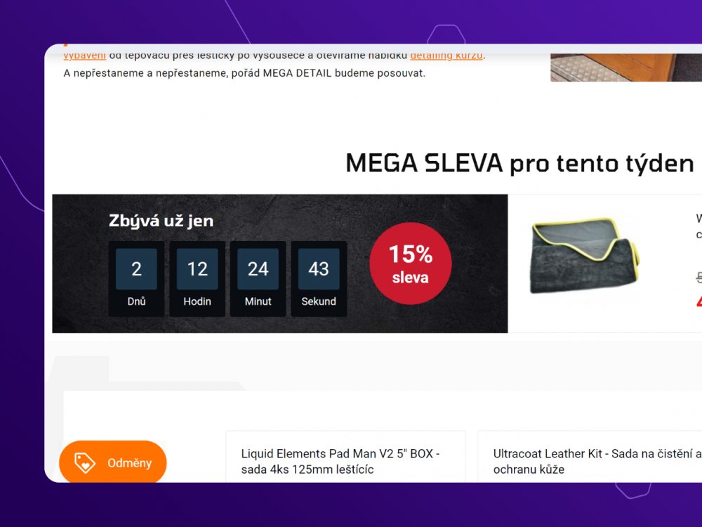 Velký odpočet na akční produkt na home page e-shopu Upgates