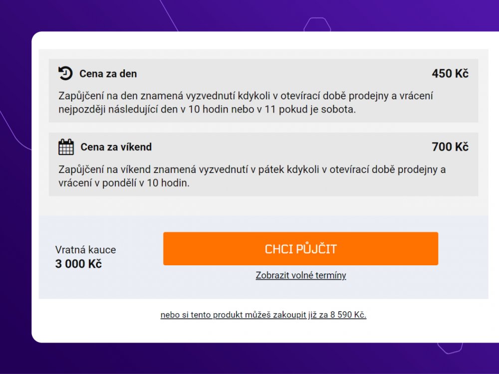 Půjčovna produktů – rezervace a kalendář dostupnosti pro Upgates