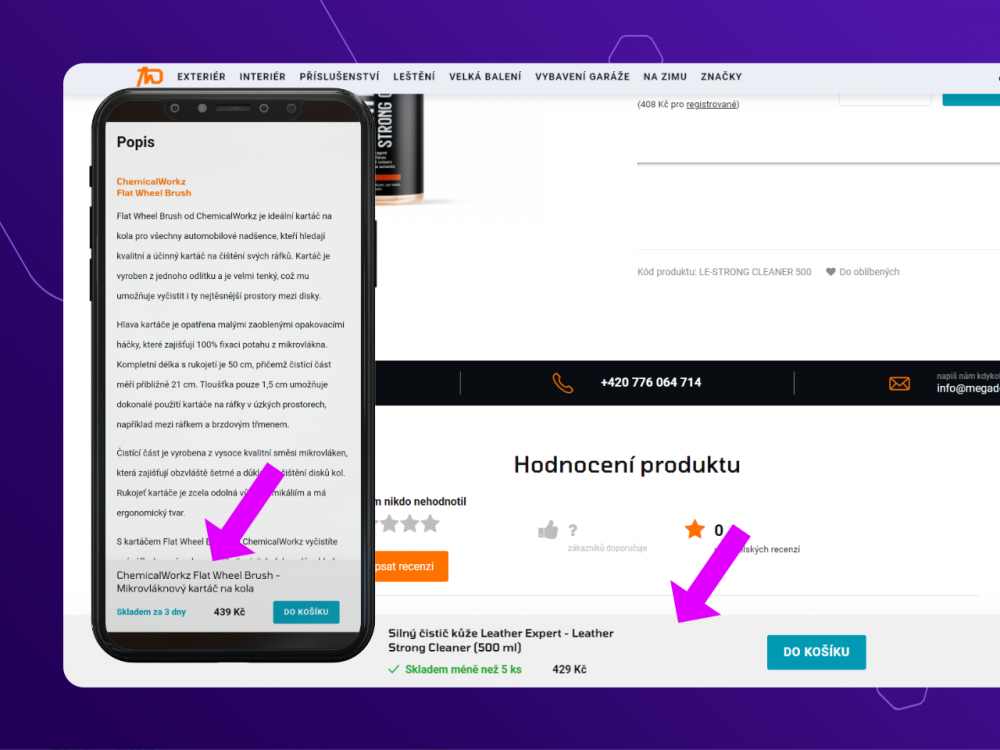 Stále viditelná lišta s tlačítkem do košíku při scrollu pro Upgates
