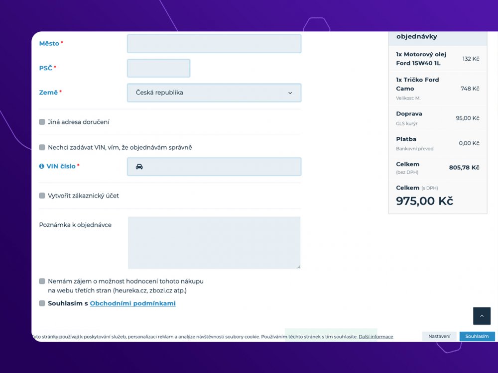 Rozšíření objednávkového formuláře o další kolonky (Upgates)
