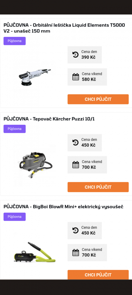 Půjčovna produktů – rezervace a kalendář dostupnosti pro Upgates