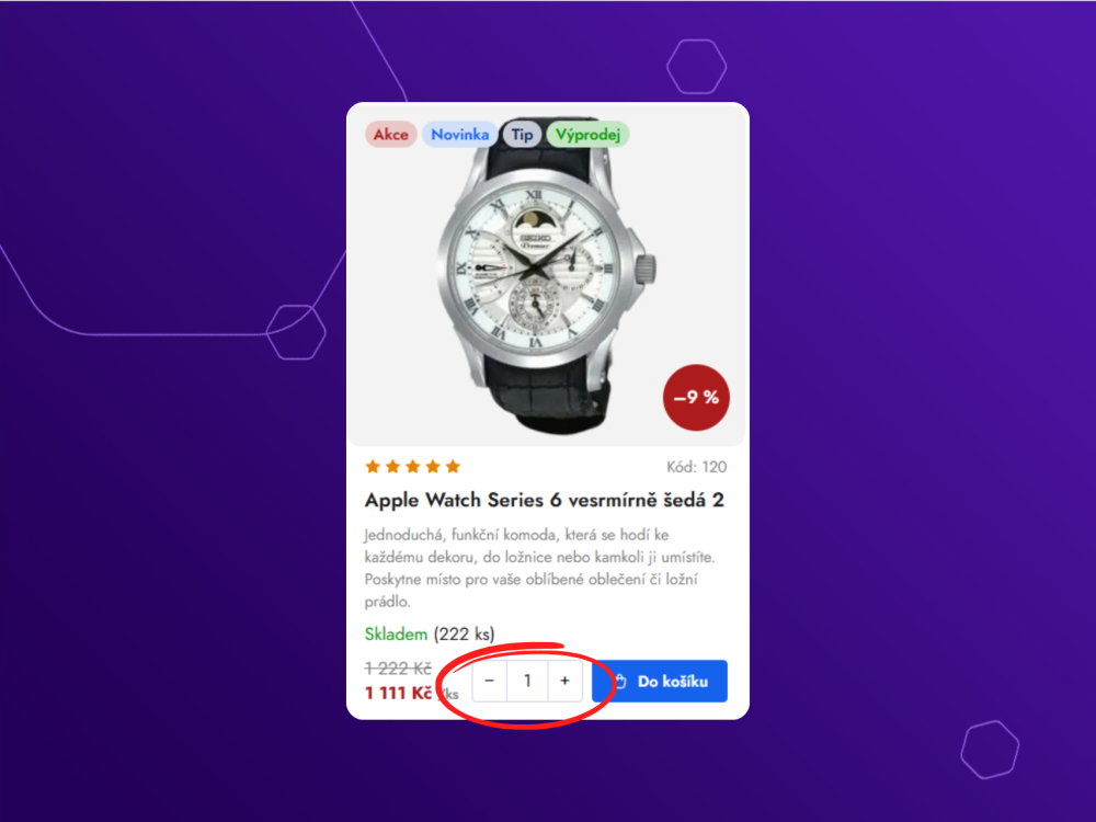 Možnost změny koupených ks produktu v kategorii pro Shoptet