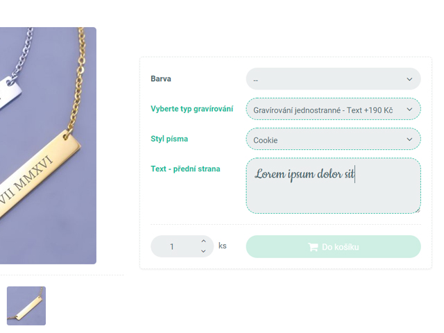 Konfigurátor na Upgates pro vložení textu a výběr fontu (Gravírování a potisk) + možnost vložení fotografie