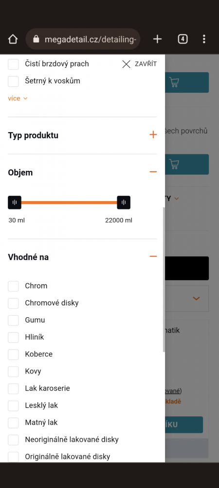 NEXT-GEN upravení filtrace produktů na mobilním zobrazení Upgates