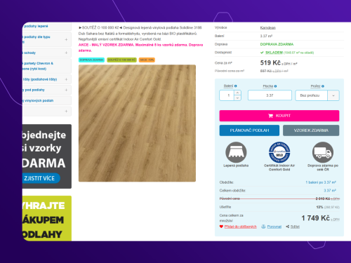 konfigurátor - kalkulačka na výpočet potřebného počtu balení na Upgates - Vhodné pro podlahy a krytiny