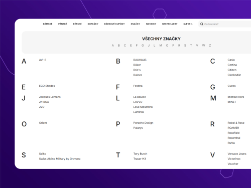 Automatická stránka s přehledem výrobců / značek na Upgates