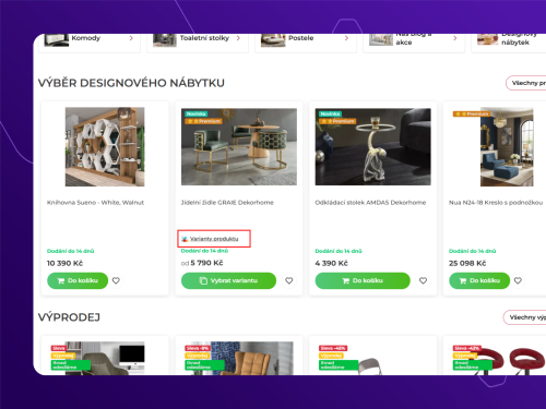 Chytré zobrazení variant produktu v kategorii v modálním okně na e-shopu Upgates