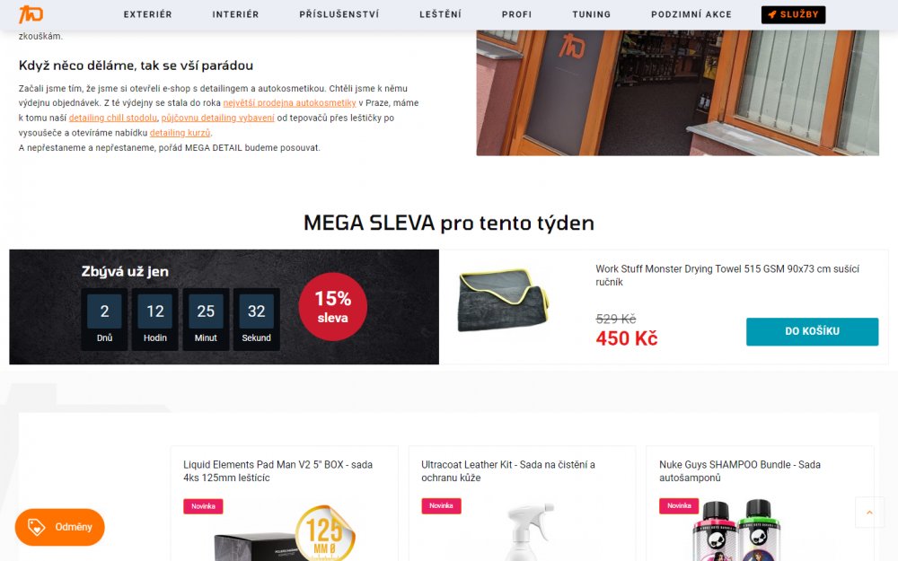 Velký odpočet na akční produkt na domovské stránce e-shopu Shoptet