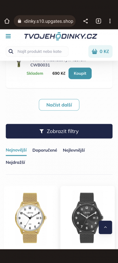 NEXT-GEN upravení filtrace produktů na mobilním zobrazení Upgates