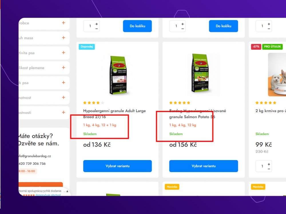 Automatické zobrazení variant na produktové kartě v kategorii (Upgates)