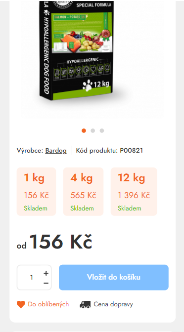 Ihned viditelné varianty a jejich podrobnosti v detailu produktu, včetně dostupnosti (Upgates)