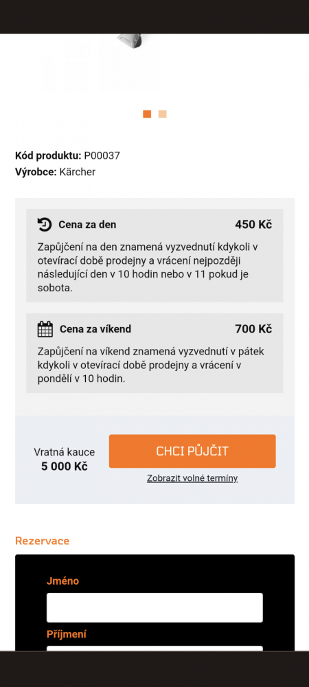 Půjčovna produktů – rezervace a kalendář dostupnosti pro Upgates