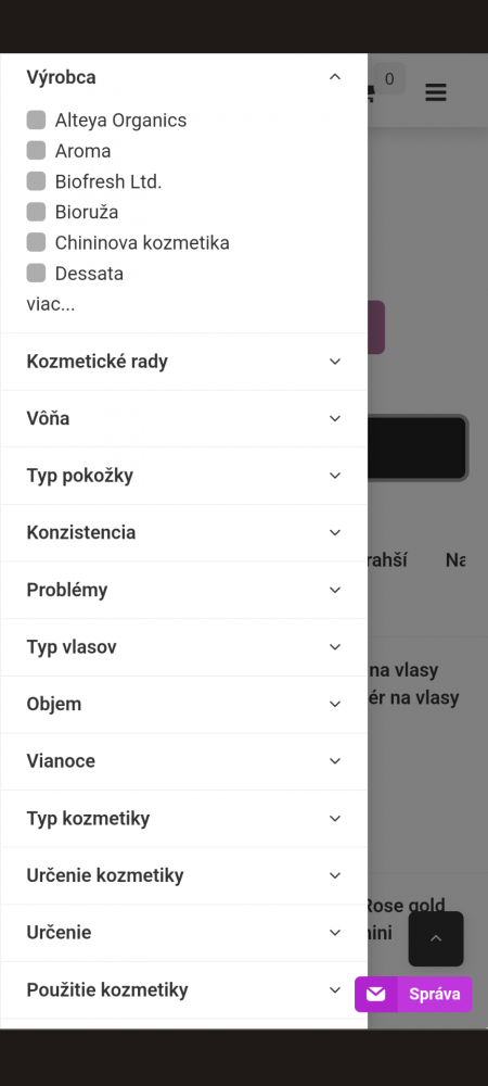 NEXT-GEN upravení filtrace produktů na mobilním zobrazení Upgates