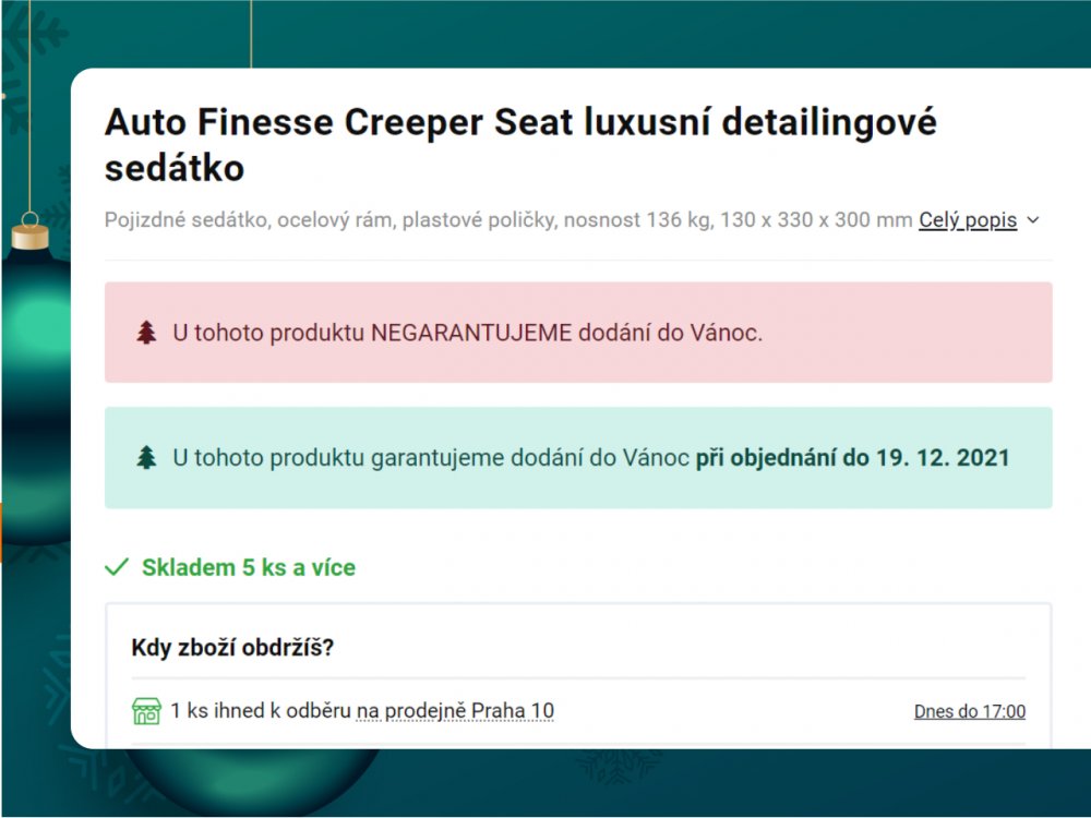 Vánoční garance dodání s dynamicky měnící se informací (Upgates)