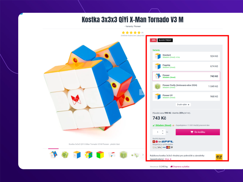 Select varianty u detailu produktu – přehledné zobrazení variant (Upgates)
