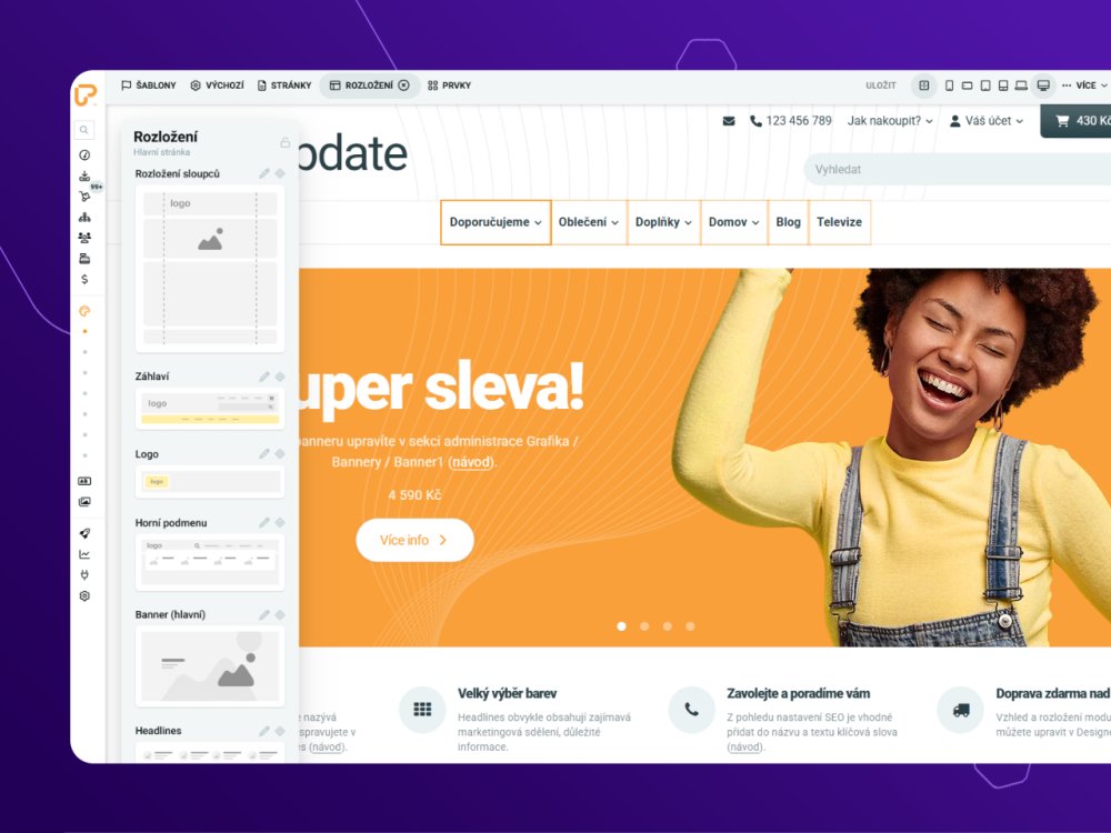 Převod e-shopu na novou verzi Upgates a nastavení šablony v Designeru dle původního designu