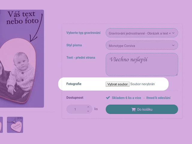 Konfigurátor na Upgates pro vložení textu a výběr fontu (Gravírování a potisk) + možnost vložení fotografie