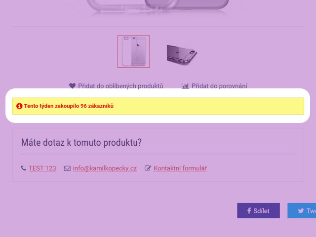 Čítač s vlastním textem a nastavením v detailu produktu pro Upgates