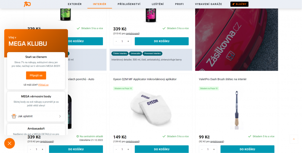 Statická informace na e-shopu Upgates na podporu registrací, akcí nebo dalších výhod e-shopu