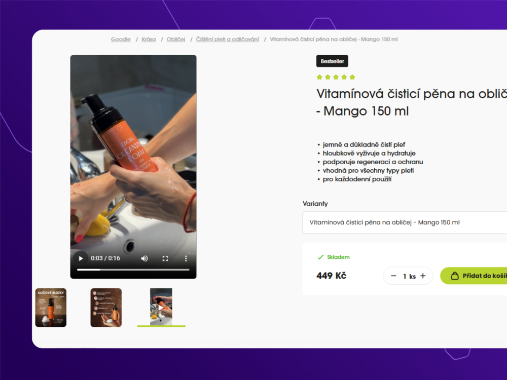 Video mezi fotografiemi produktu – Upgates e-shopy