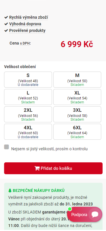 Ihned viditelné varianty a jejich podrobnosti v detailu produktu, včetně dostupnosti (Upgates)