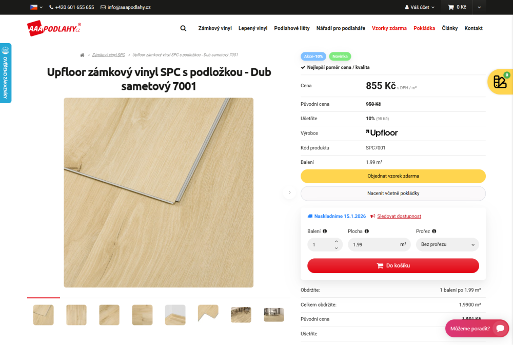 konfigurátor - kalkulačka na výpočet potřebného počtu balení na Upgates - Vhodné pro podlahy a krytiny