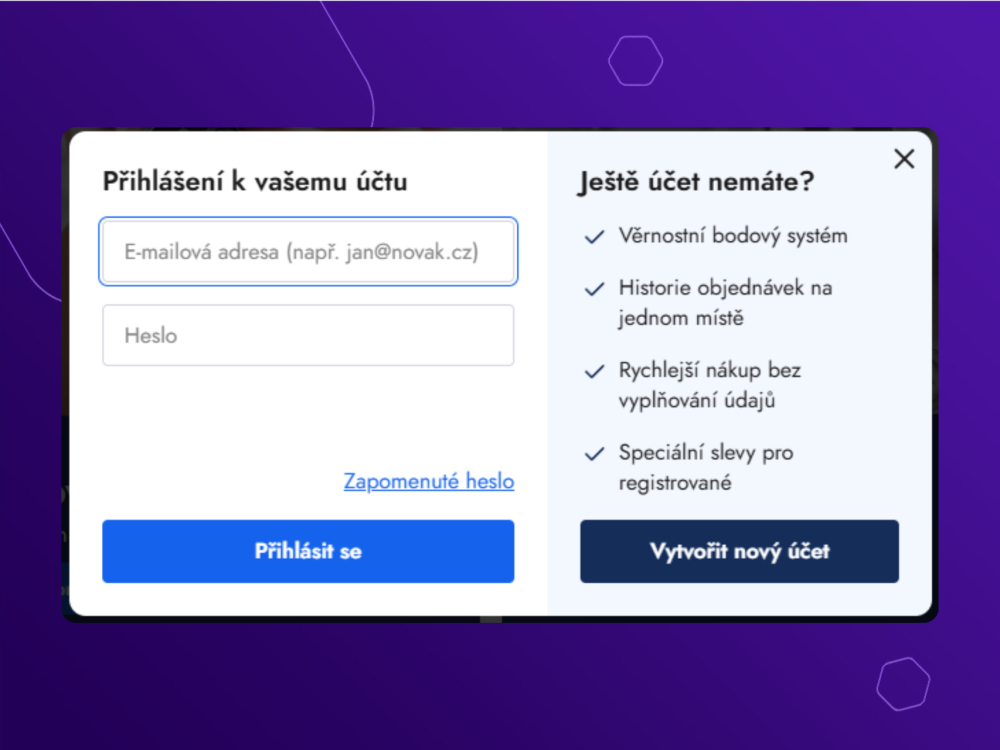 Moderní přihlášení a registrace zákazníků pro Shoptet