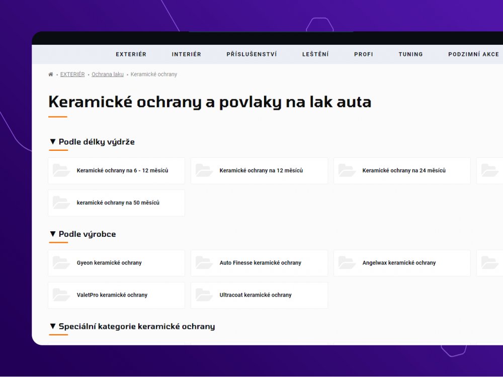 Rozdělení podkategorií do množin s nadpisem pro Upgates