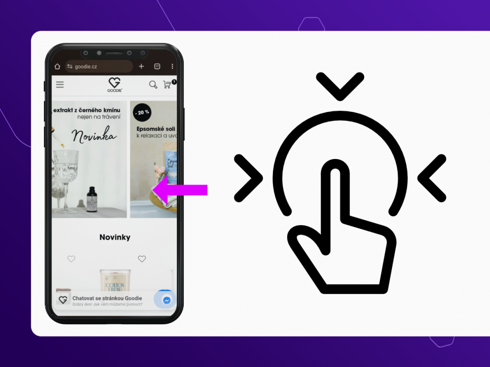 Kompletní chování e-shopu na mobilu Upgates. Slidery a touch aktivní prvky
